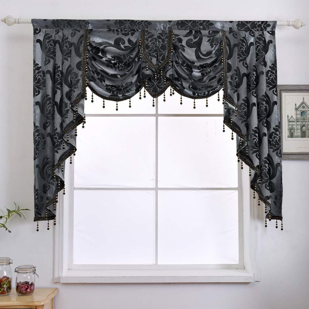 NAPEARL Black Waterfall Valance for WindowsLuxury Valance Curtains for Living Room Bedroom Dining Room Bay Window Jacquard Window Swag Curtains 61Inch Wide