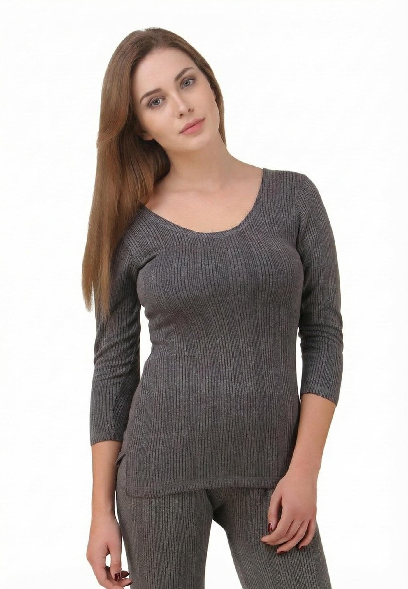 HAP Ladies Quilted Thermal 3/4th Sleeves Top/Female Body Warmer Dark Grey / 4XL