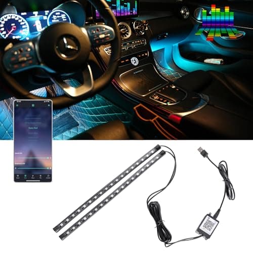 Smart USB Interior Car LED Strip Light with App Control, RGB Neon Atmosphere Lights, USB 5V Ambient Night Light Decorative Lamp, Multi Color Strip Light for Cars with Music and DIY Mode (RGB 36LEDs)