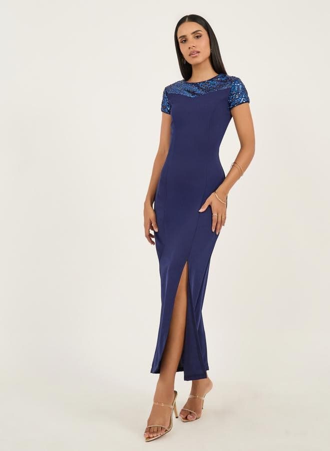 Sequin Trimmed Sheath Dress — M