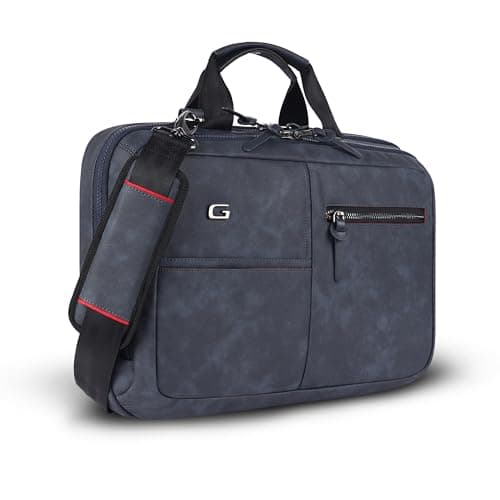 Gear Professional 10L/11" Faux Leather Water Resistant Laptop Messenger/Office Bag/Shoulder Bag for Men/Women (Navy - Black)