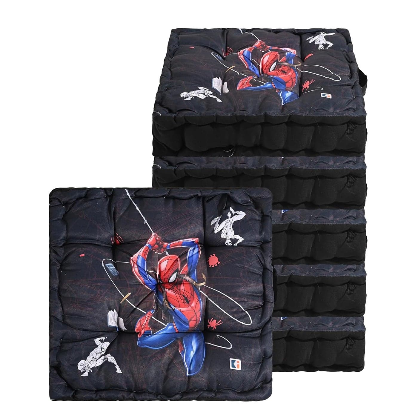 Urbane Home Pack of 6 Comfy Back Rest for Chair Soft Sitting Cushion Pillow for Back Hip Support Gaddi for Car Seat Marvel Spiderman Black