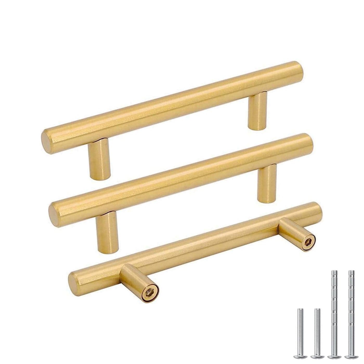 Goldenwarm 2 Pack 312 inch Gold Cabinet Handles Brushed Gold Cabinet Pulls Stainless Steel Drawer Pulls Durable Kitchen Cabinet Handles Bathroom Bedroom Dresser Handles Easy DIY Upgrade