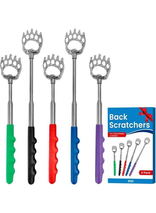 5 Pack Telescoping Back Scratcher - Extendable Telescope Back Scratchers - Bear Claw Metal Telescopic Backscratcher Eliminating Back Itching in Black, Blue, Green, Purple, Red Color