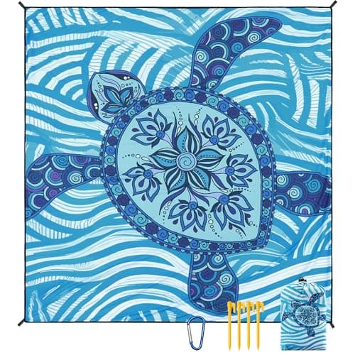 WIWIGO Beach Blanket Sandproof Extra Large Beach Mat Adults Waterproof Quick Drying Sand Free Mat Made by Premium Polyester with 4 Stakes & 4 Corner Pockets for Outdoor Travel Camping Hiking
