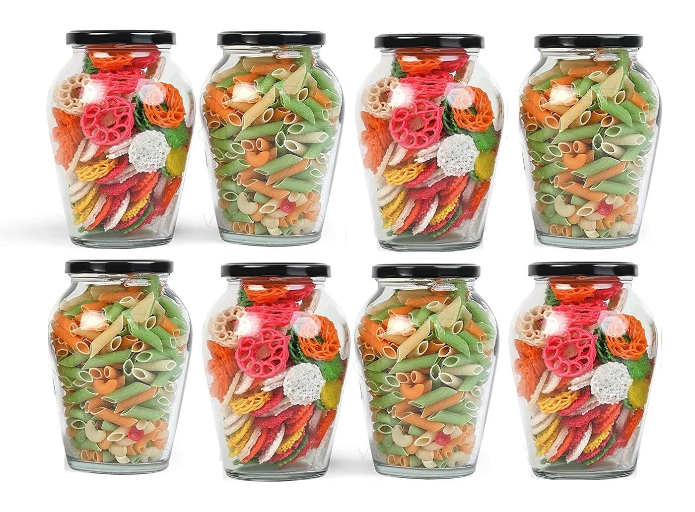 PRAMUKH FASHION 1000ML Pot jar,Transparent Glass Container Air Tight Black Cap. Best to use in Kitchen, Home, Office, Hotel, Dhaba & Restaurant Storage Container Set of-6