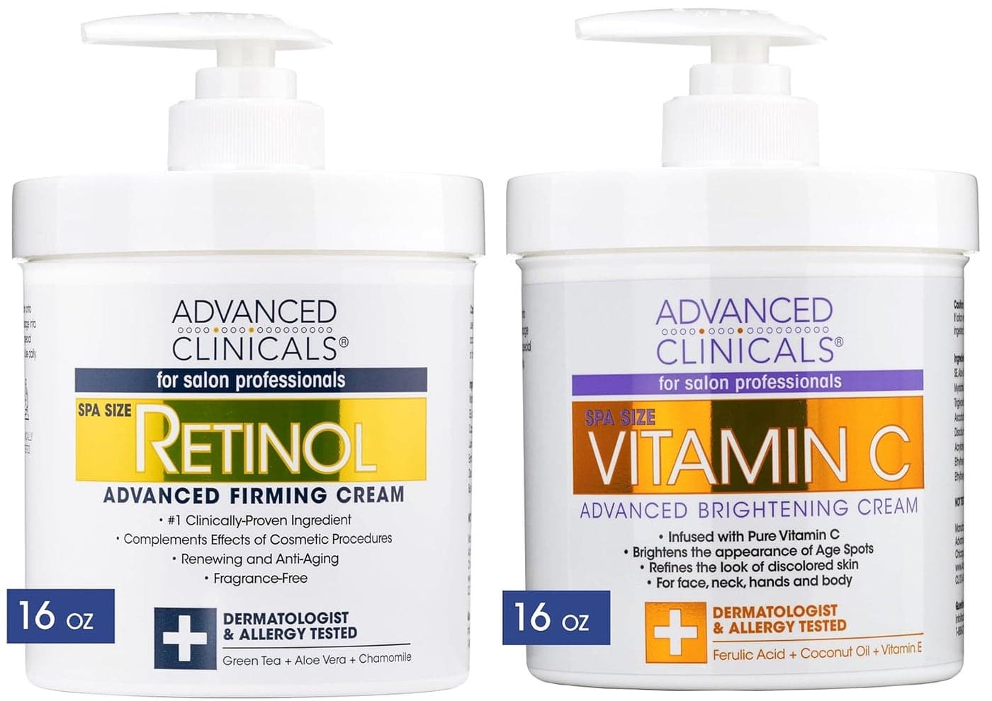 Advanced Clinicals Retinol Body Lotion Brightening Vitamin C Cream 2pc Skin Care Set Skin Tightening Body Moisturizer Face Lotion Crepey Skin Care Treatment Skin Care Products 2pc Set