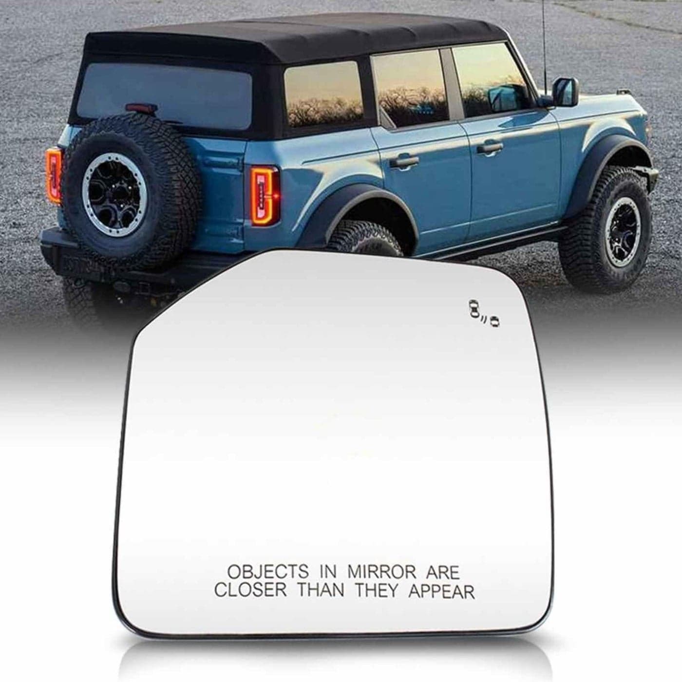 CHELANGHU Side Mirror Glass Fit for Ford Bronco 2021 2022 2023 2024 2025 Rear View Mirror Glass with Heated Blind Spot Ford Bronco accessories Replace for M2DZ17K707D Right Passenger Side