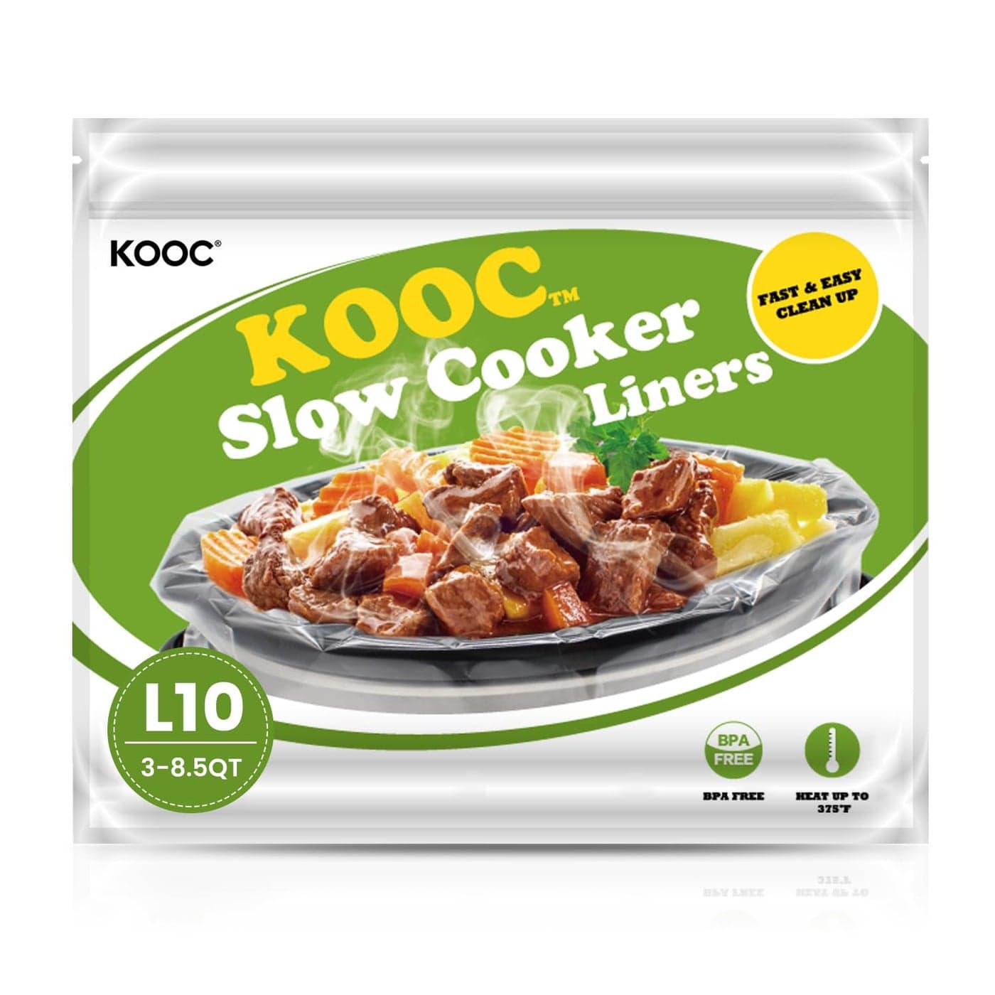 KOOC Slow Cooker Liners 13x21 inch 10 Count Large Size Disposable Pot Liners Cooking Bags Fit 3QT to 85QT Pot BPA Free Fresh Locking Seal Design