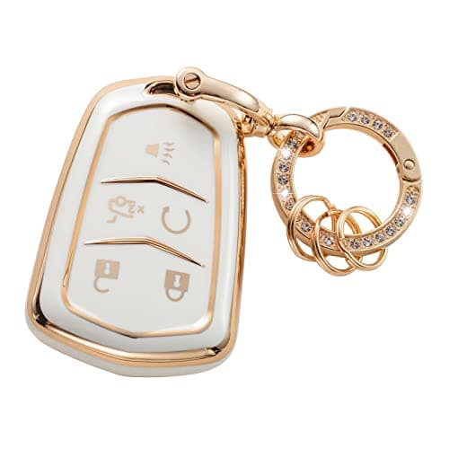 Gematay For Cadillac Key Fob Cover Car Key Case Shell Protector for Cadillac Escalade CTS SRX XT5 ATS STS CT6 5Buttons Remote Start White