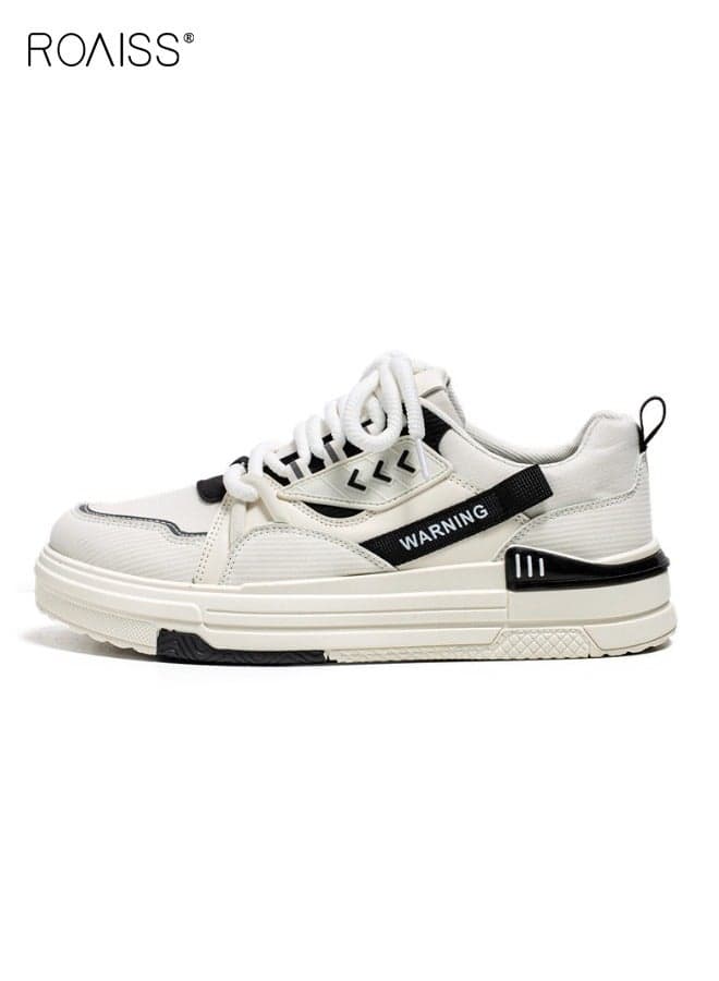 Men's Comfortable and Breathable Low Top Lace-Up Sneakers Non-slip and Wear-Resistant Thick-Soled Round-Toe Outdoor Flat Shoes Campus Trendy Sports and Casual Shoes Beige