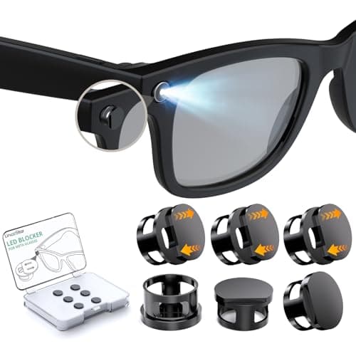 YaCeSyn 6 Pcs LED Light Blocking Covers Compatible with Ray-Ban Meta Wayfarer/Skyler/Headliner (Gen 2) & Oakley Meta HSTN Smart Glasses Accessories Adjustable Reusable Blackout LED Light Covers