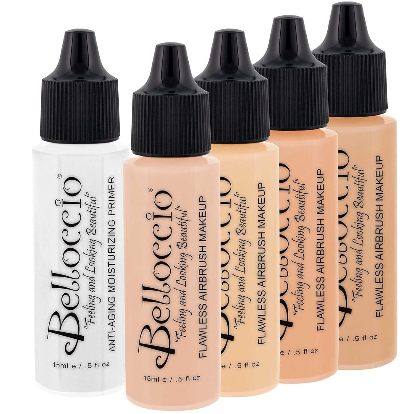 Belloccio Fair Color Shade Foundation Set Professional Cosmetic Airbrush Makeup in 12 oz Bottles