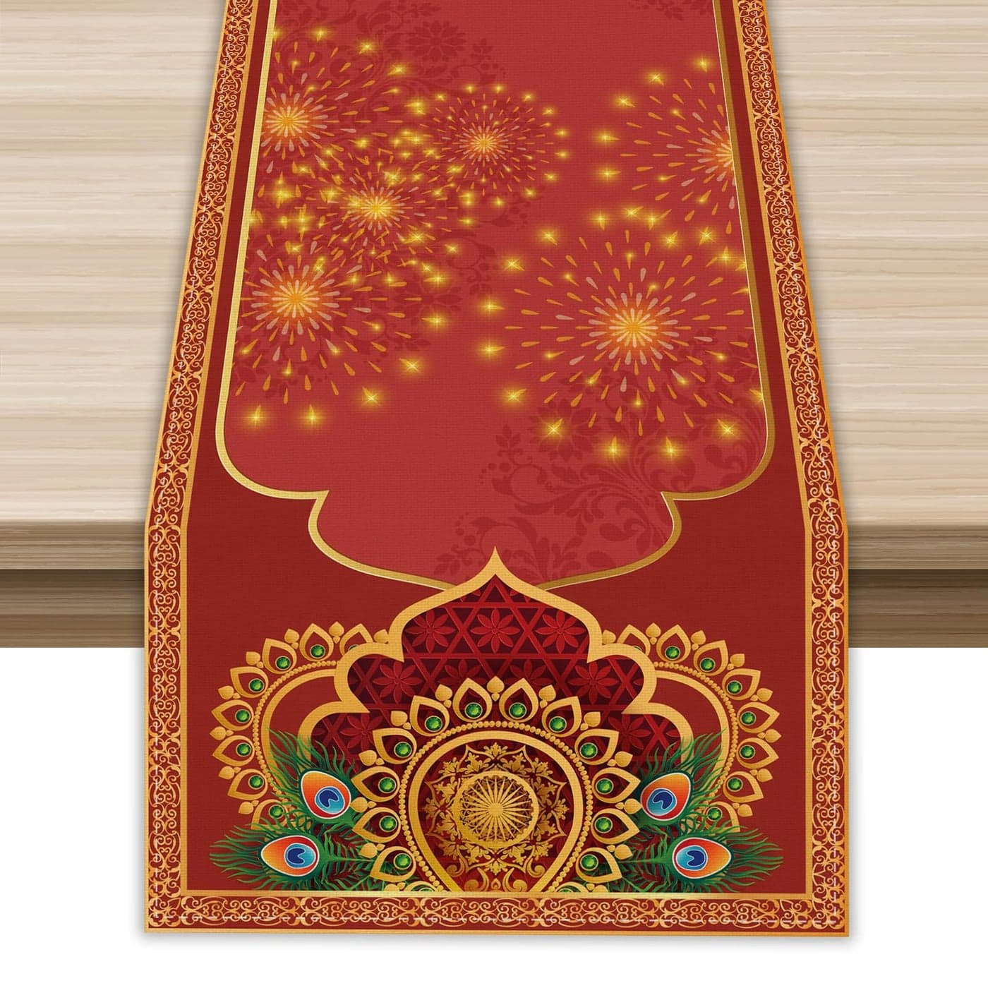 Diwali Peacock Table Runner Deepawali Indian Festival of Lights Decorations and Supplies for Home Kitchen Dining Room Table 13 X 72 Inch