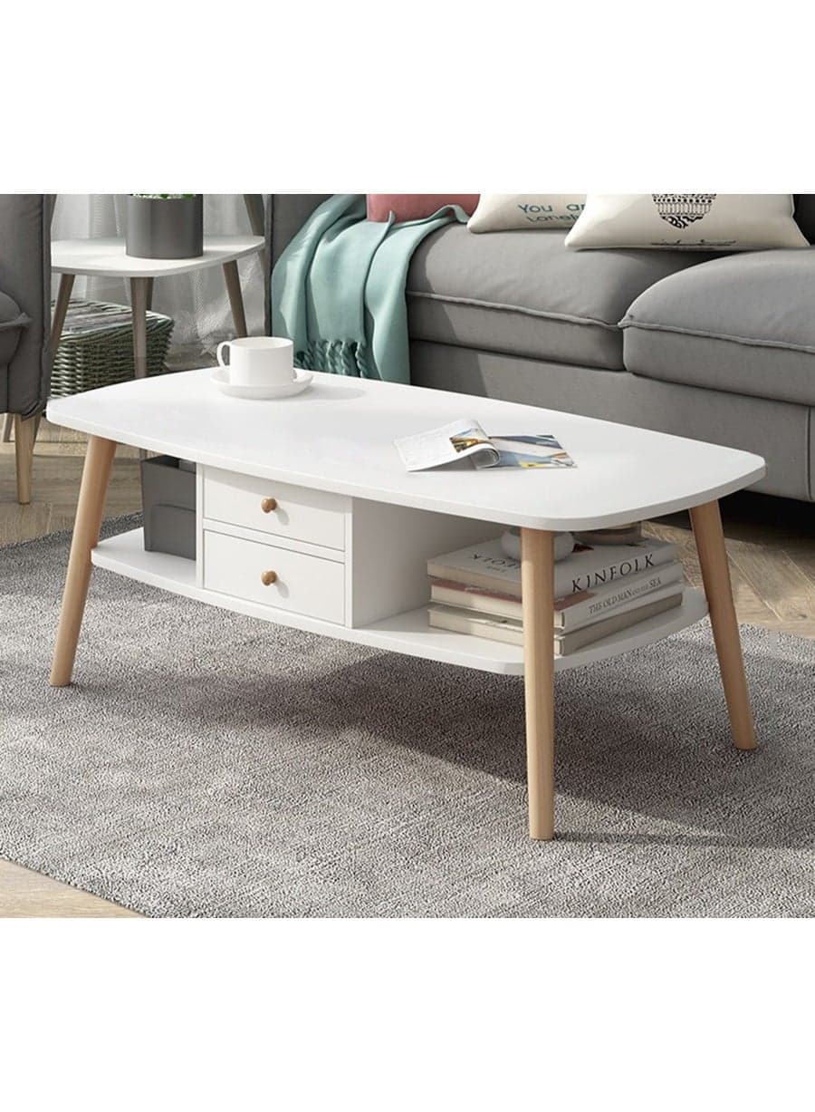 Modern Coffee Table with 2 Drawers Wood End Table 2 Tier Sofa Table Dining Table for Living Room Bedroom Office