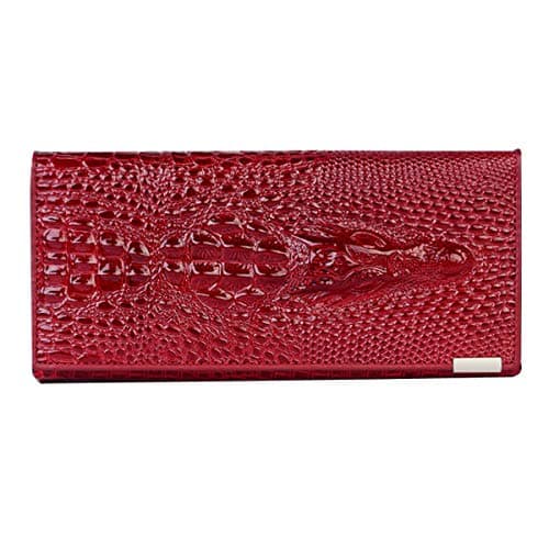 Women Men Leather Wallet Embossed Crocodile Clutch Wallet Credit Card Holder(Red)
