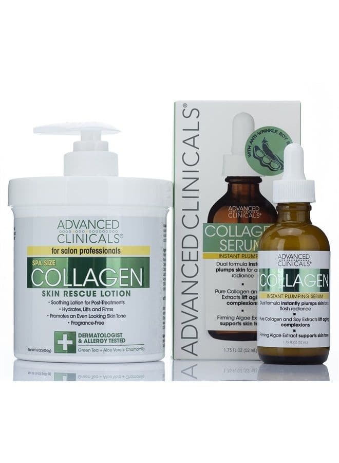 Collagen Body Cream Lotion + Collagen Facial Serum Moisturizer Skin Care Set - Collagen Body Lotion & Plumping Face Serum Help Hydrate, Moisturize, & Firm Dry Skin, 2-Piece Set