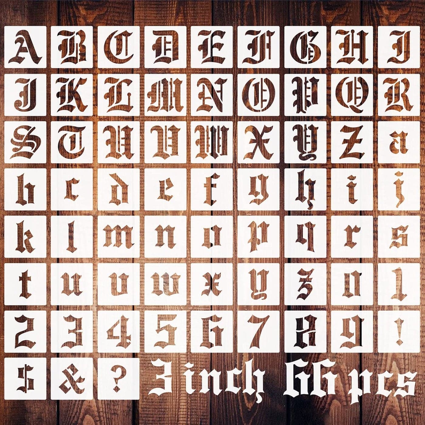 3 Inch Calligraphy Letter Stencils for Painting 66 PCS Old English Lettering Stencils Reusable Alphabet Stencil Plastic Letters Numbers Templates for Painting on Wood Wall Fabric Art Crafts