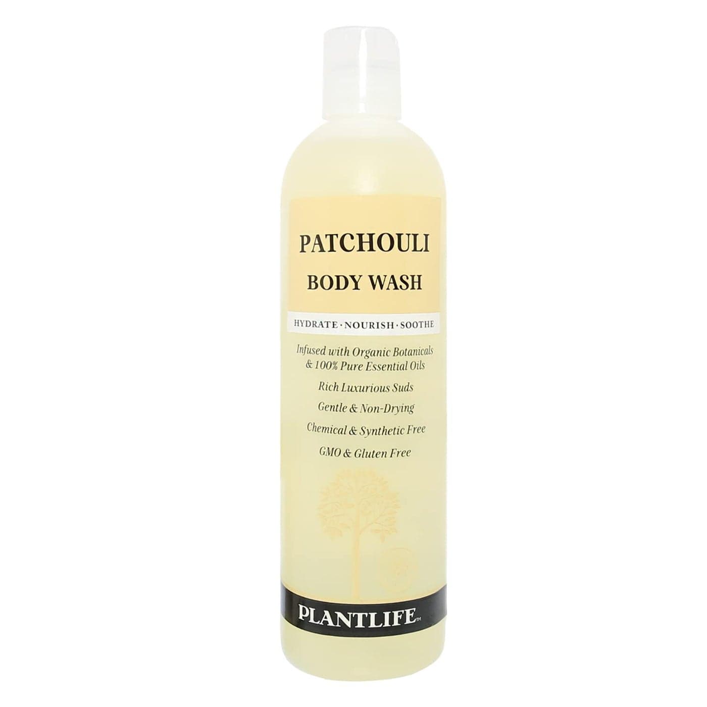 Plantlife Patchouli Body Wash - GMO and Gluten Free Gentle and Moisturizing Body Wash That Contains Only Ingredients Straight from Nature - Manufactured in the USA 14 oz
