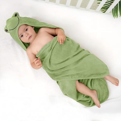 Kradyl Kroft 100% Cotton Baby Hooded Bath Towel with Bath Loofah | Soft Absorbent Cotton Bath Towels for Baby (Froggy)