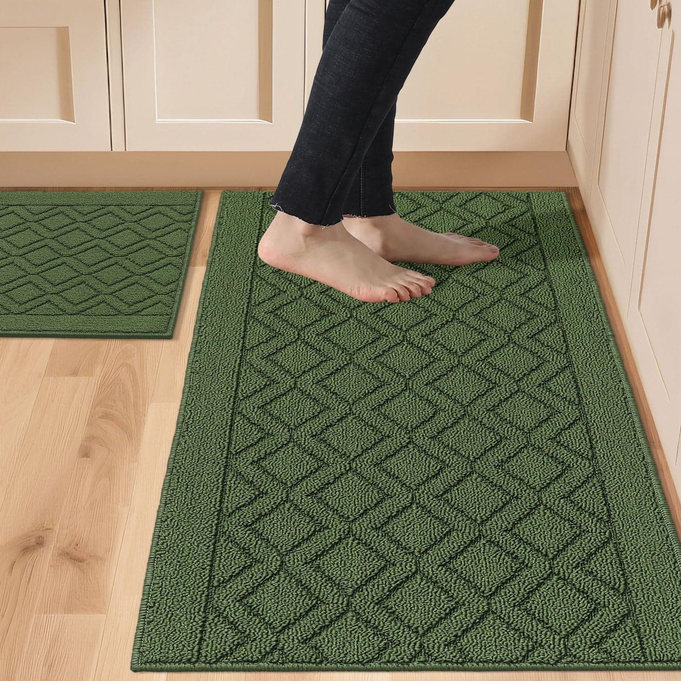 COSY HOMEER 48x20 Inch30X20 Inch Kitchen Rug Mats Made of 100 Polypropylene 2 Pieces Soft Kitchen Mat Specialized in Anti Slippery and Machine Washable for Home KitchenGreen