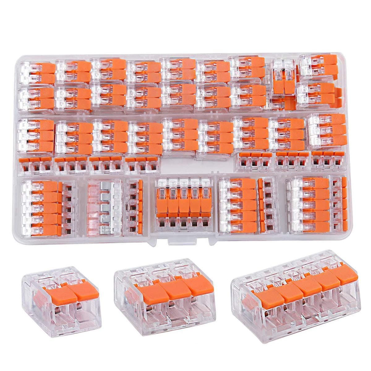 HTCELLE Lever Wire Connectors 75 Pcs Wire Connector Assortment Pack Compact Splicing Connector Kit for Electrical Wires Solid Stranded Flexible Wires 2 Port 3 Port 5 Port