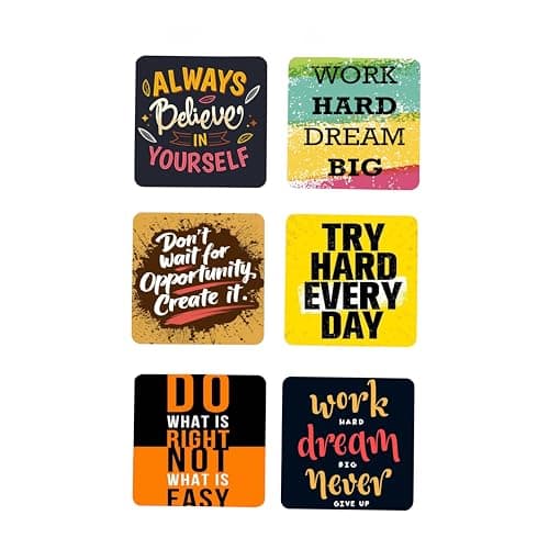 TAJNAN Indian Art Printed Coaster Set of 6 Beautiful Wooden Coasters with Plastic Coating Proper Coaster Stand Designer Coaster (taj-Coaster-Words-r)