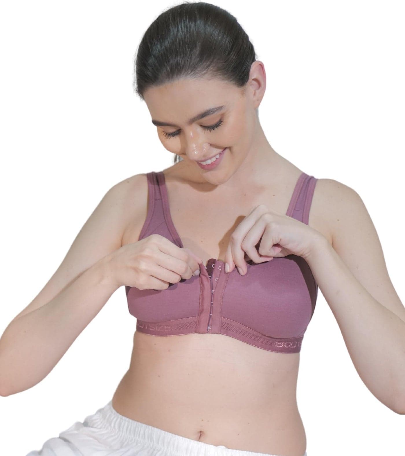 BODYSIZE Front Open Sports Hosiery Cotton Bra for Women | Mulberry | 44