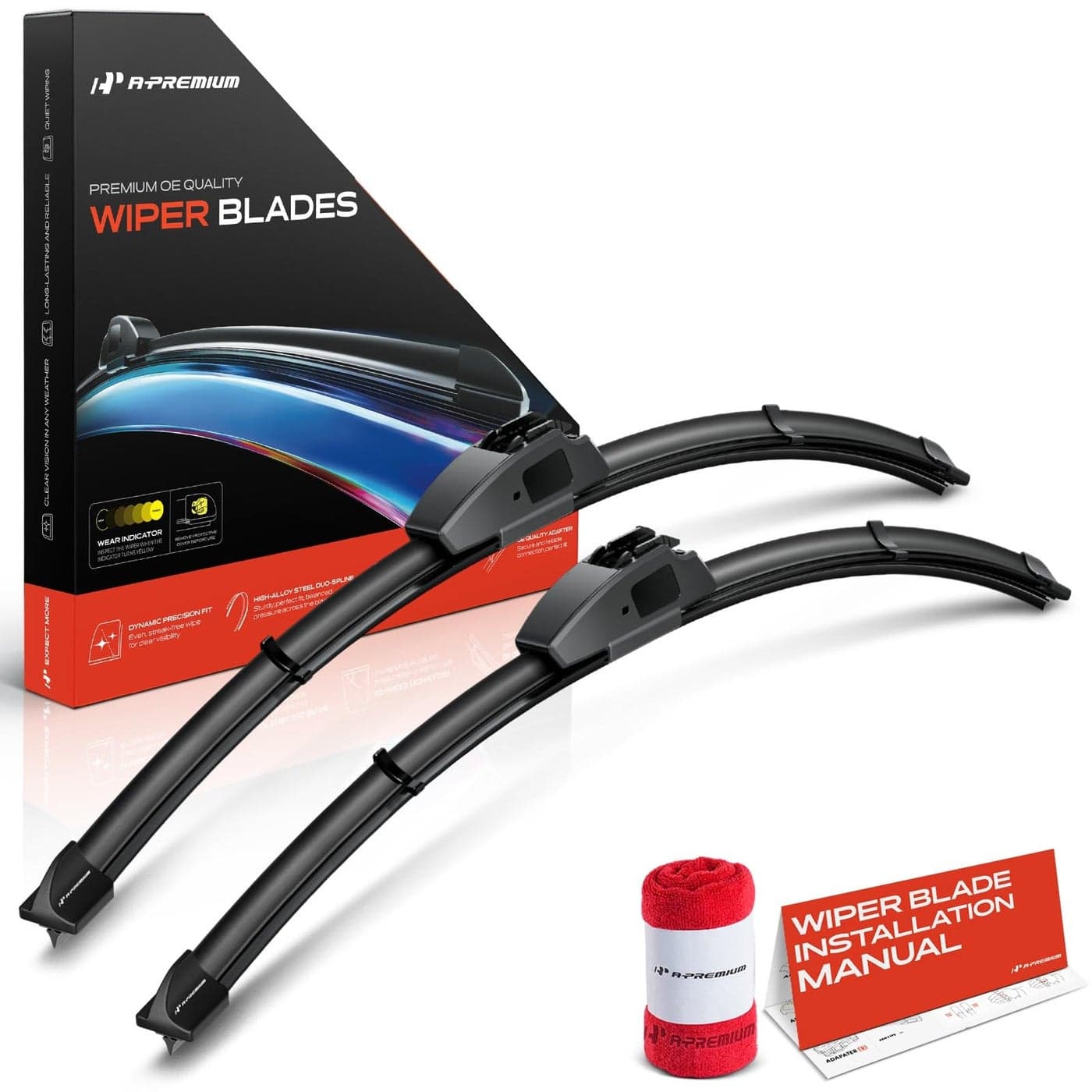 APremium Pack of 2 Windshield Wiper Blades with Wear Indicator Towel Compatible with Dodge Charger 20062010 Challenger 20082023 Magnitude Saturn EV122 and 22 Hook Connector