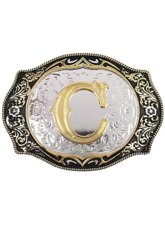 Western Belt Buckle Initial Letters ABCDMRJ to Z Cowboy Rodeo Small Gold Belt Buckles for Men Women