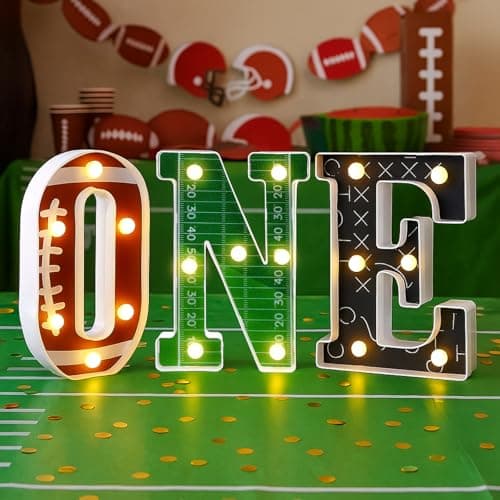 Grinsvalley Football 1st Birthday Party Decorations 8.07 Inch One Letters Light Birthday Decorations Light up Letters for Centerpieces Table Backdrop 1 Year Old Football Party Supplies Boy or Girl