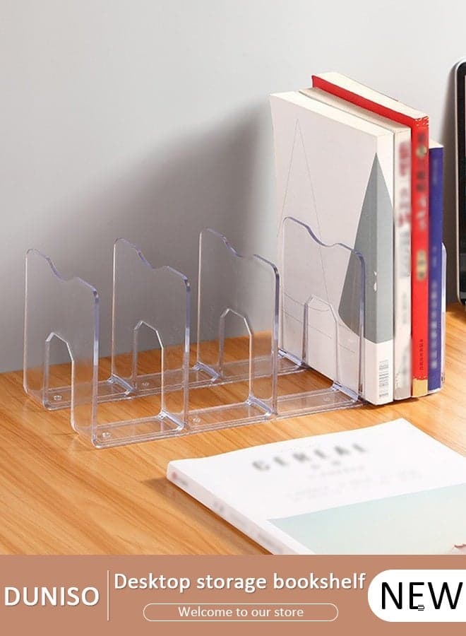 A Container Acrylic Desk File Organizer, Clear Magazine File Sorter with 4 Vertical Compartments,Suitable for Home School and Office,etc