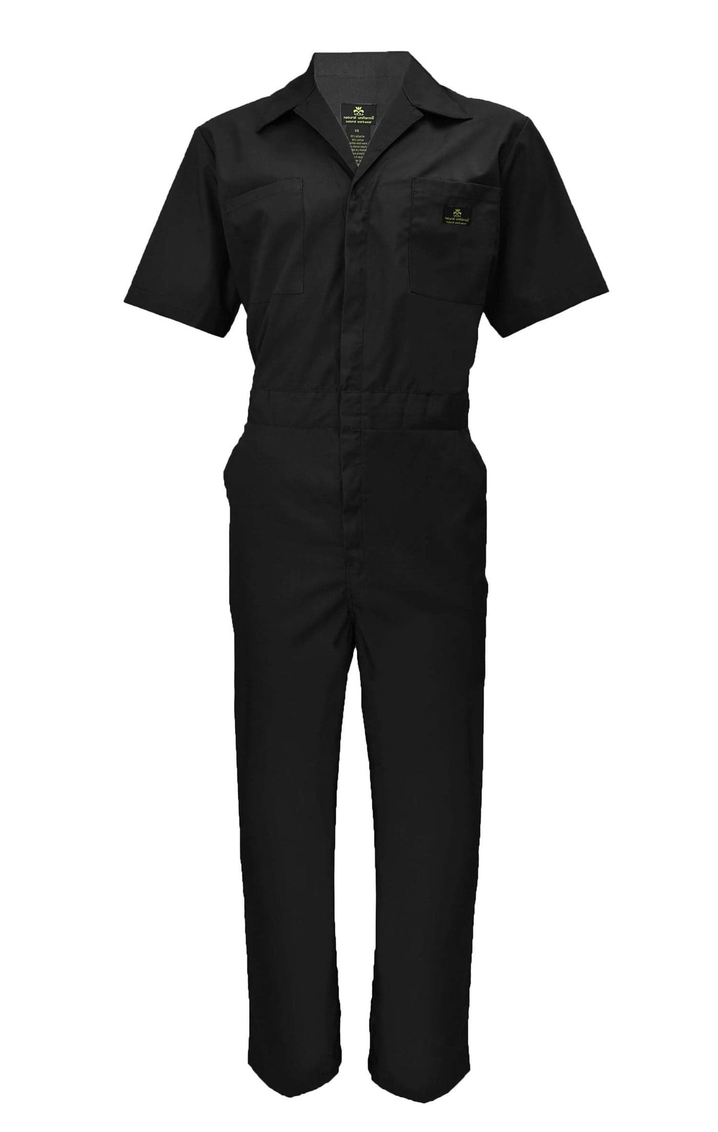 Natural Uniforms Mens Short Sleeve Zip Up Coverall, Stain and Wrinkle Resistant (Black, Large)