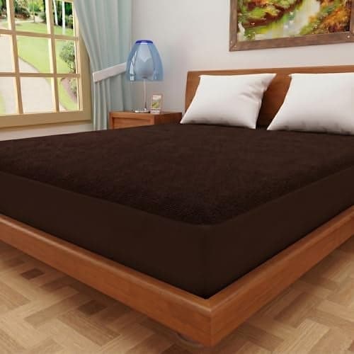 Lithara Terry Cotton Fitted Mattress Protector for Queen/Double Bed | Waterproof & Elastic Band | Ultra Soft & Hypoallergenic Mattress Cover | Size : 72 x 60 Inches (6 x 5 Feet) | (Coffee)