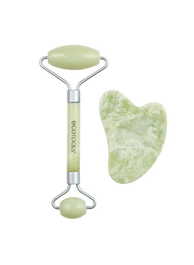 Beauty Skin Care Tool Jade Facial Roller and Gua Sha Stone Duo, Face Roller and Massager, Skincare and Sculpting Tools, Green, Promotes Healthy Skin, Massager, 2 Piece Set, 1 Count