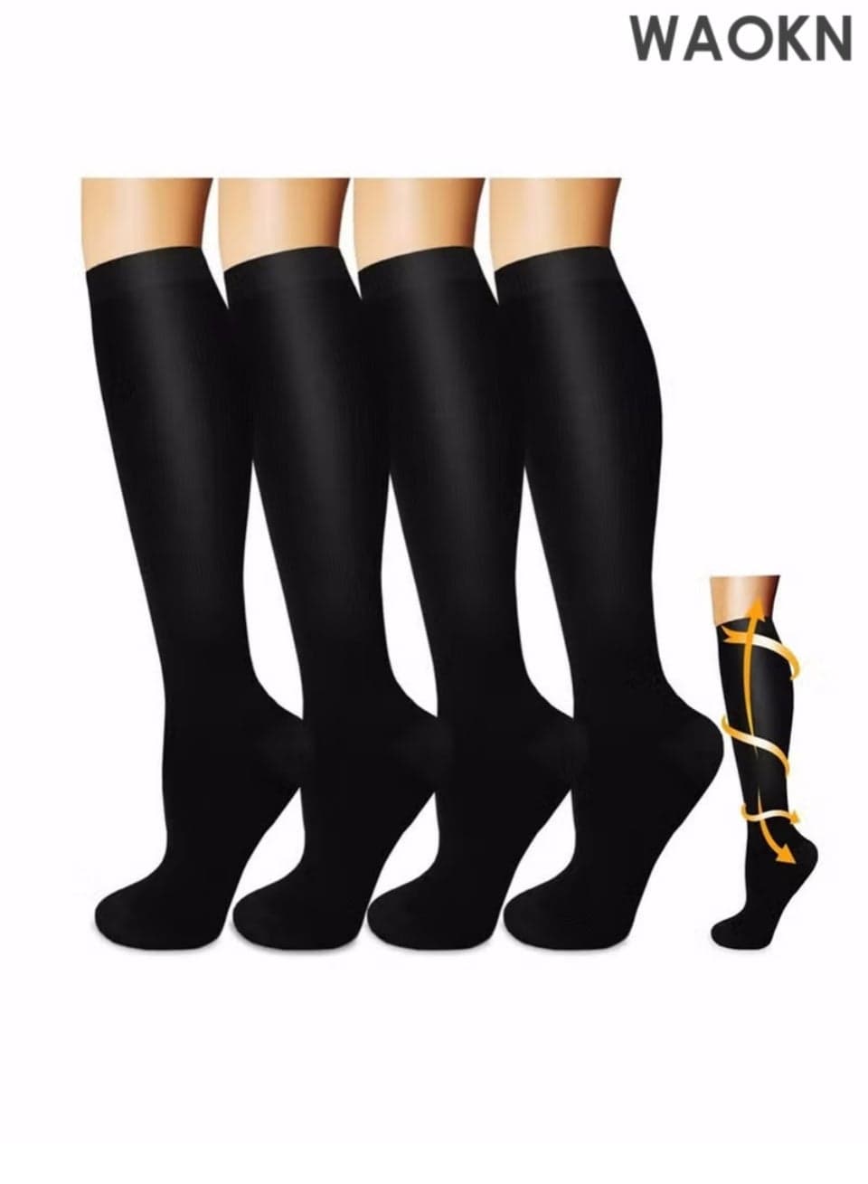 Compression Socks,4 Pairs for Women and Men,20-30 mmHg is Best for Athletic,Travel,Running,Fitness,Reduce Calf Pain Faster Recovery L/XL Long Football Socks Grip Socks(Black)