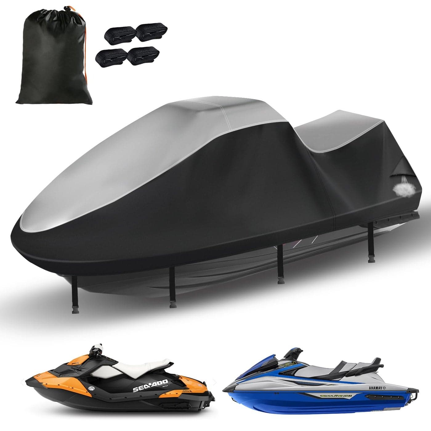 Jetski Cover 3 SeaterDurable 420D Jetski Cover 3 Seater WaterproofUpgraded Waverunner Cover with 2 Air Vents4 Windproof BucklesAll Weather Universal Cover for Seadoo SilverBlack XL115120