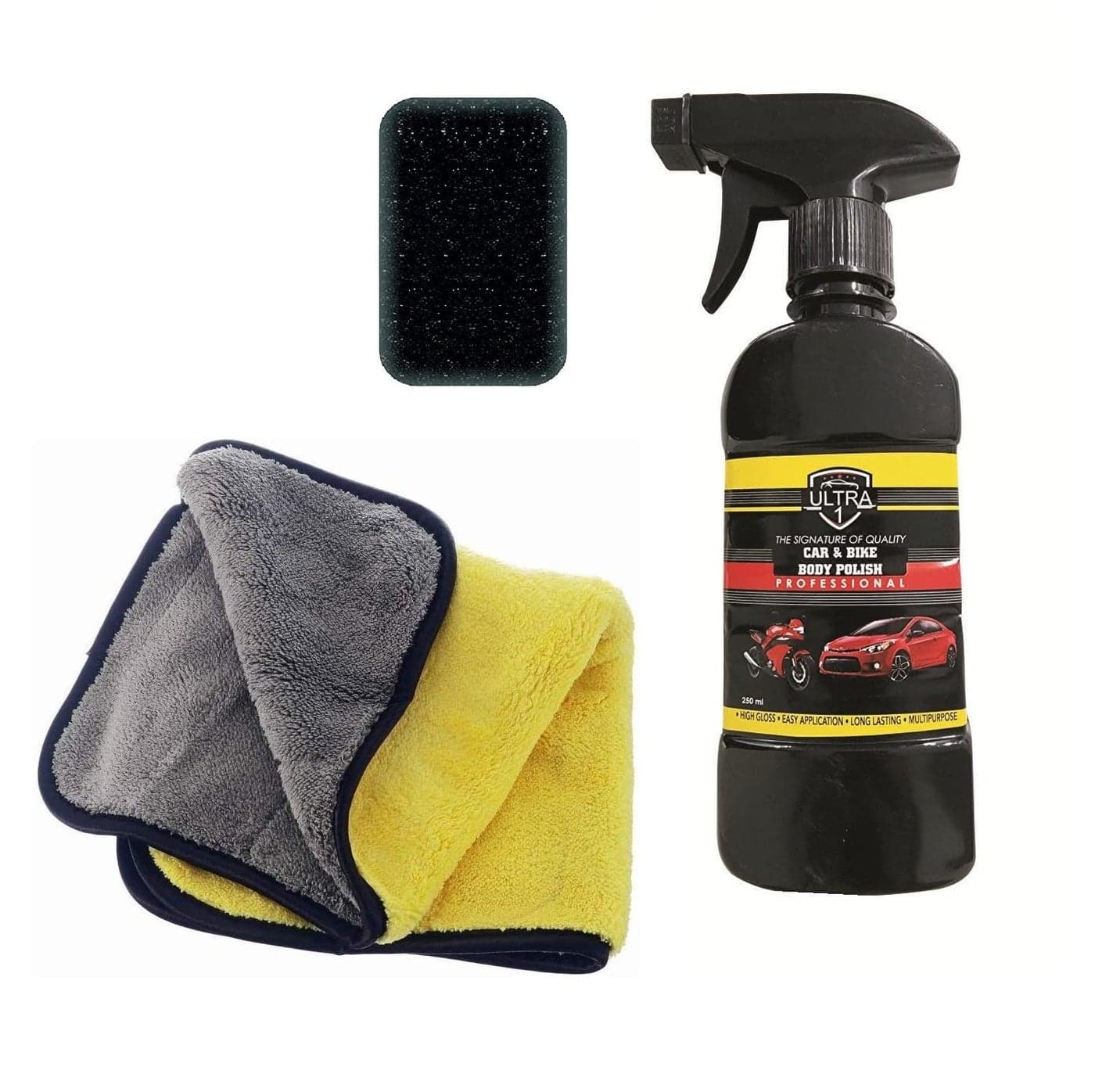 ULTRA1 Car & Bike Silky Shine Body Liquid Polish (250ML) with Microfiber Cloth 500 GSM (Size: 30 x 40 CM)