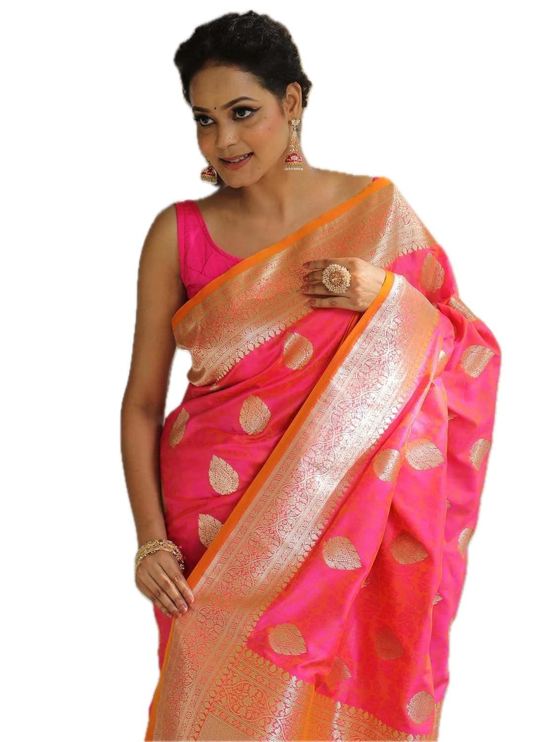 Yashika Women's Banarasi Art Silk Traditional Motifs Woven Saree |Pink Color Saree | Women Sari | Saree (AZ-YS-OG3-CHIMPU PINK)