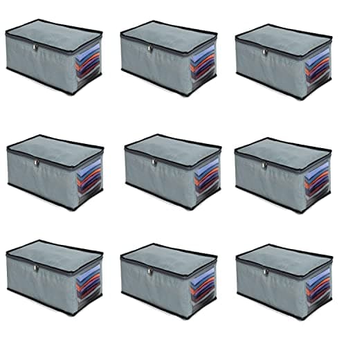 DOUBLE R BAGS Shirt Organizer for Men | Foldable Clothing Storage Box | Closet Organizer for Shirts, T-Shirts & Jeans | Wardrobe Organizer (Grey, Pack of 9, 42x27x17 cm, 1 Compartment)