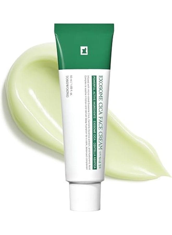 TOSOWOONG Exosome CICA Face Cream – Daily Moisturizer for Sensitive and Uneven Skin, Lightweight Korean Skincare for Balanced and Clear-Looking Skin, 50ml / 1.69 fl oz