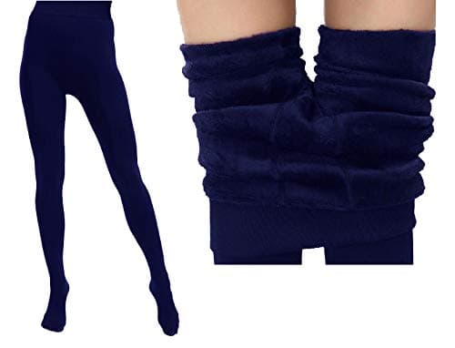 Alexvyan Footed Length (24 To 34 Waist) Stretchable Women Warm Thick Fur Lined Fleece Winter Thermal Soft High Rise Legging Tights Stocking - Slim Fit (Blue)