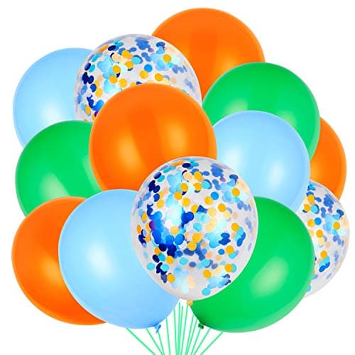 Orange Blue and Green Latex Balloons with Confetti Balloons for Dinosaur Baby Shower Birthday Party80 Packs