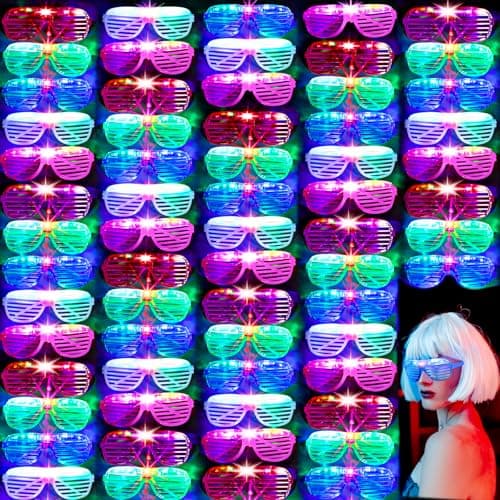Honoson 102 Pcs LED Glasses Light Up Glasses Glow in the Dark Party Supplies Glow Sticks Sunglasses Neon Favors for Adult Wedding Birthday Rave Carnival 6 Color