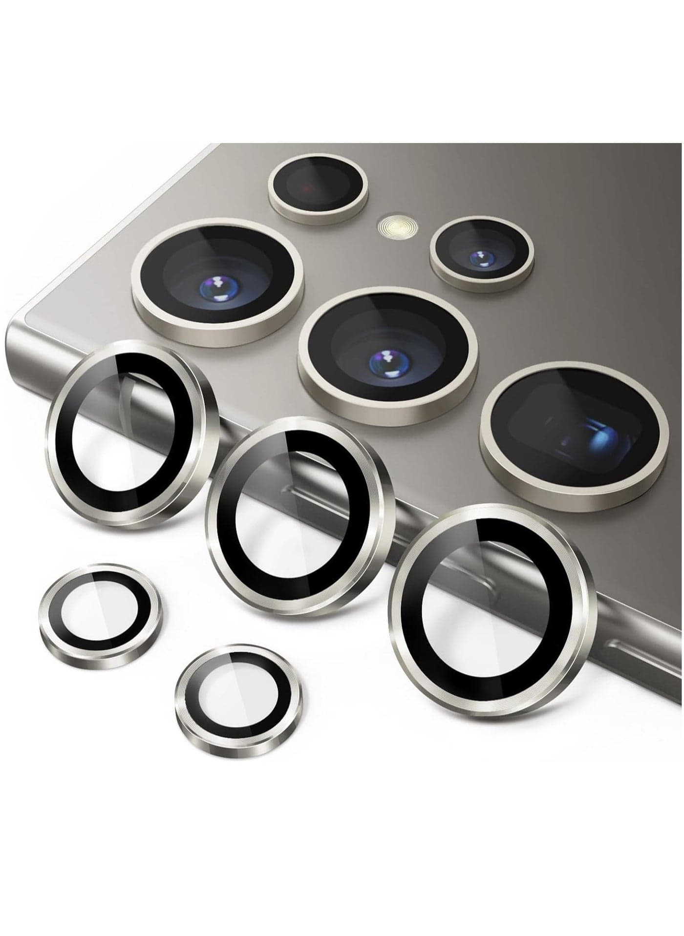 Camera Lens Protector for Samsung Galaxy S24 Ultra, 9H Tempered Glass Metal Individual Ring Cover, Easy Installation Tray, HD Clear, 1 Set (Titanium Gray)