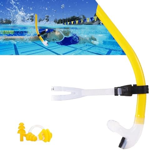 Swim Snorkel for Lap Swimming,No Loud gurgling Noise No Hurt Forehead No Slip Swimming Snorkeling Training for Adult/Youth,Swimmer Snorkle Center Mount Snorkel One-Way Purge Valve Yellow