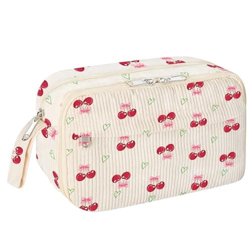 WOBAGMEN Cute Pencil Case for Girls,Large Corduroy Zippered Pencil Case Pouch, aesthetic Pencil Bag with Compartments, Soft Pencil Pouch School Supplies for Teen Girls Boys and Women(cherry)