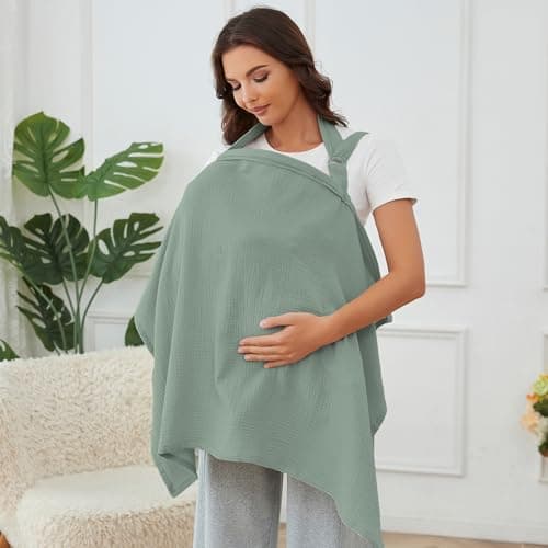 Muslin Nursing Cover for Baby Breastfeeding Breathable 100 Cotton Breastfeeding Cover with Rigid Hoop for Mother Nursing Apron Light Cyan