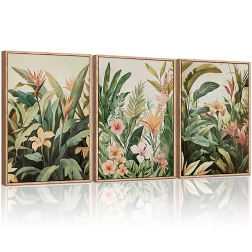 HLNIUC Boho Tropical Leaves Wall ArtModern Abstract Floral Canvas Wall Decor Set of 316x24 Green Plant Banana Leaf PaintingTropical Botanical Jungle Art Print for Living RoomBedroomOffice