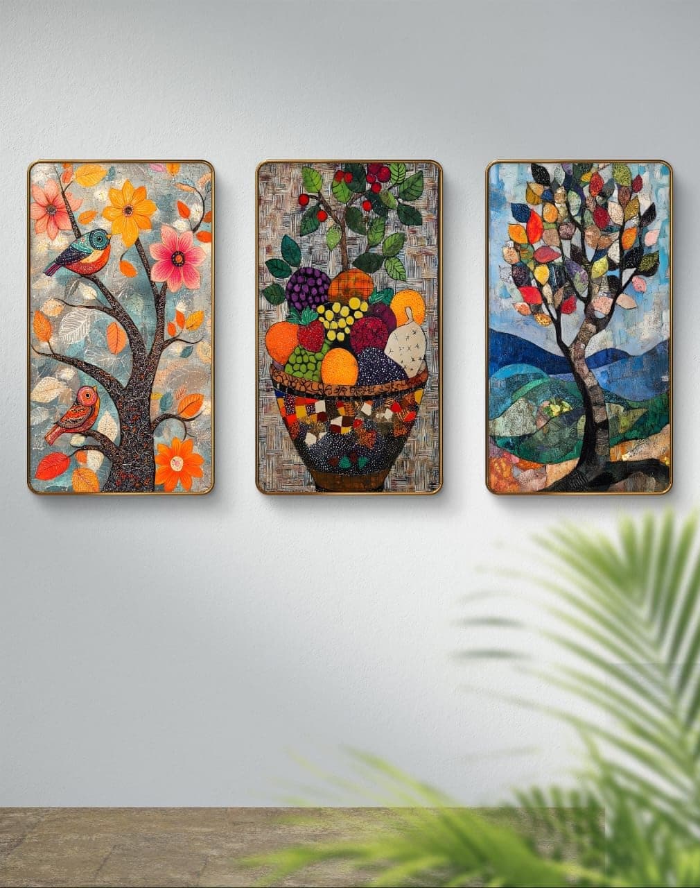 Livin'luxe Set of 3 modern art Madhubani painting Premium Golden Framed Wall paintings for living room, bedroom, home decoration, wall decoration 35 inch x 20 inch SG14